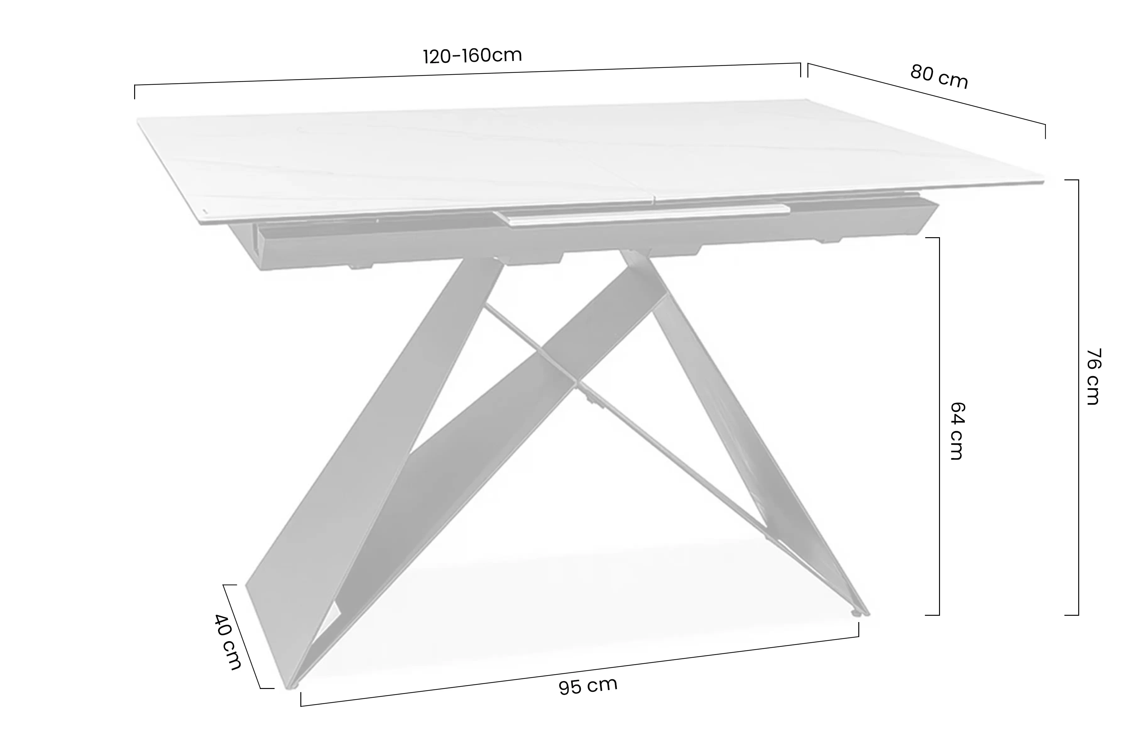 Stůl rozkladany Westin 120-160x80 cm - bílá mramor / černá