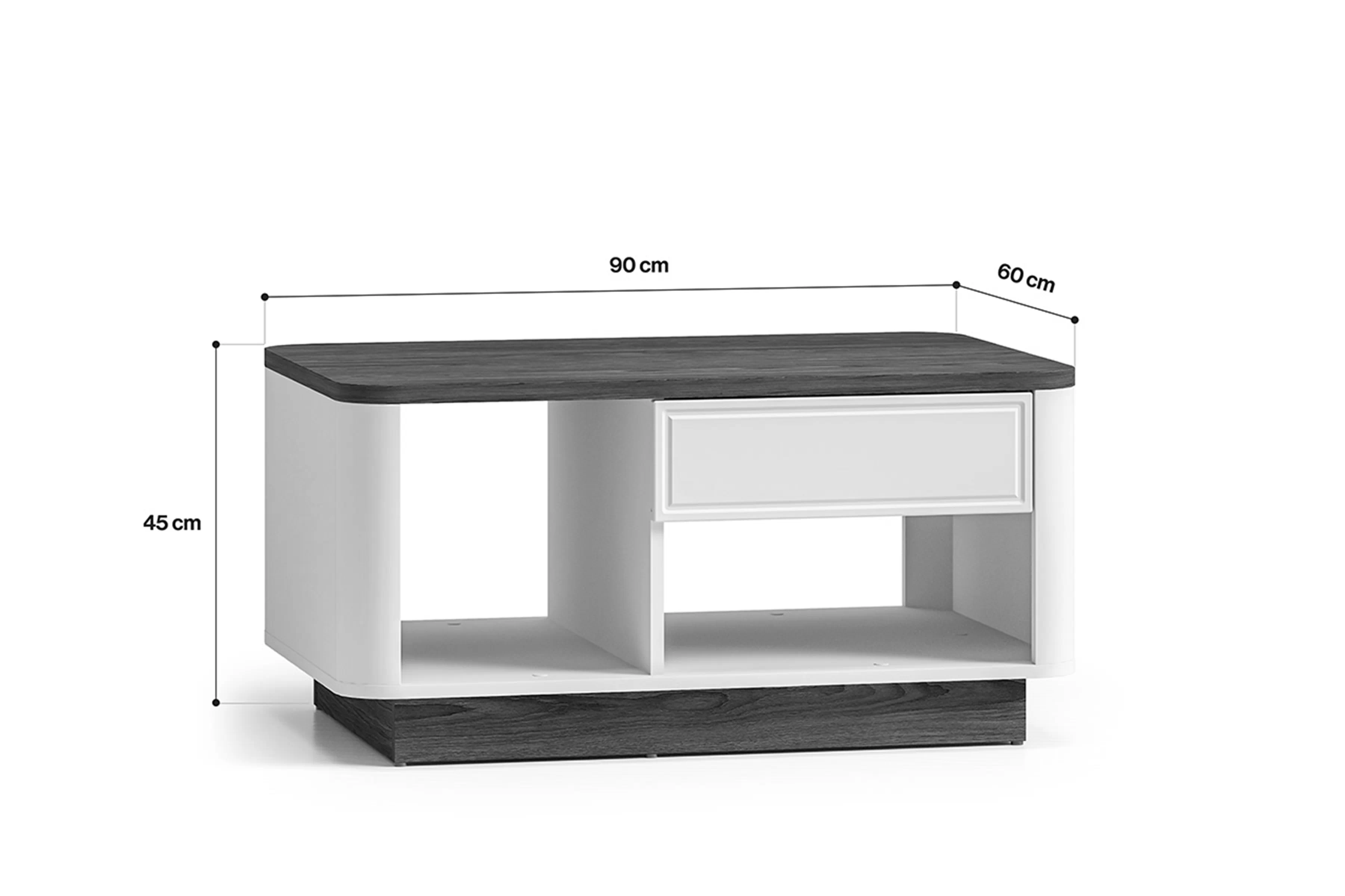 stolek kawowy Amberto 90 cm z szuflada - kašmír / dub windmill dark