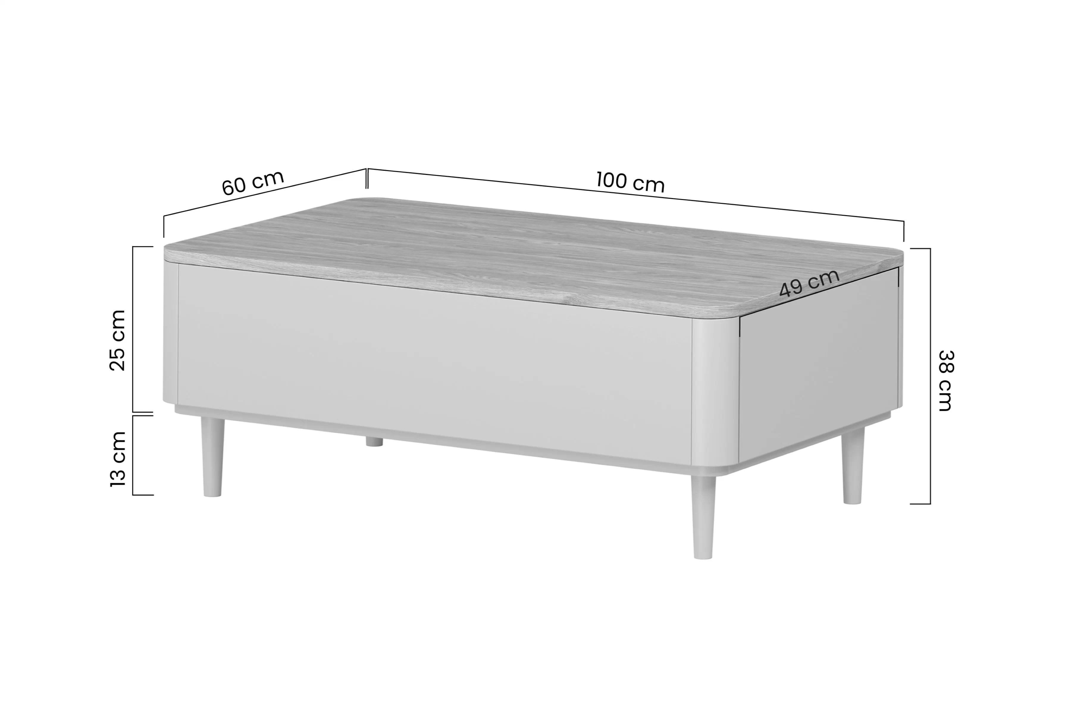 stolek kawowy Elivo 100 cm se zásuvkami na nožkách - kašmír / dub olejowany