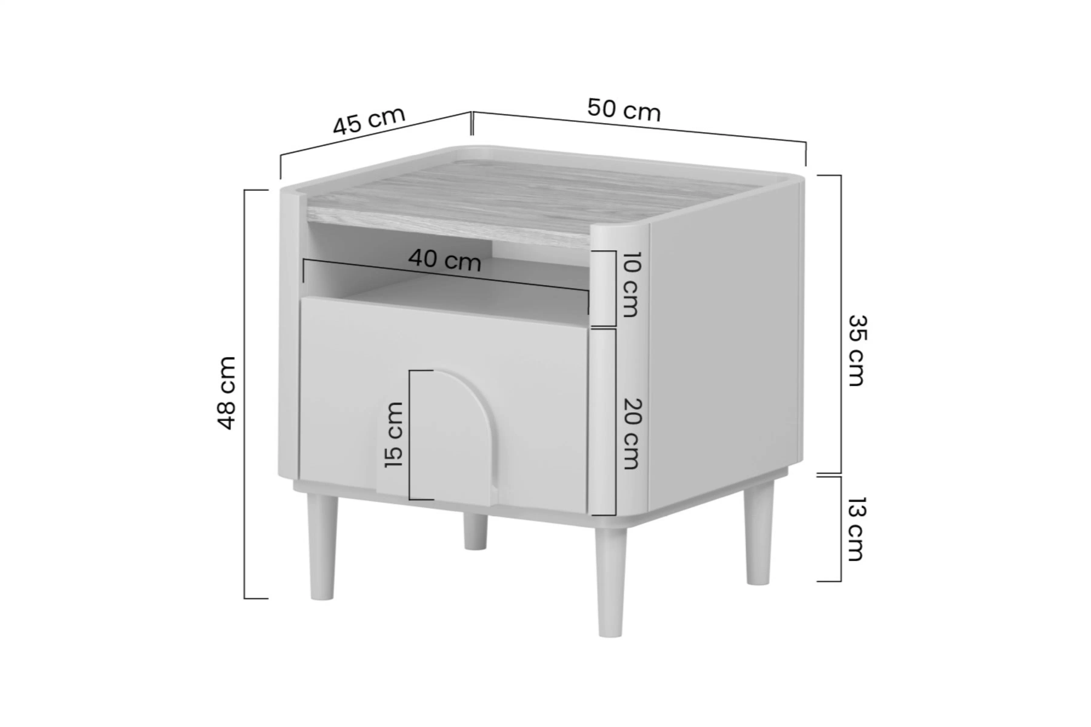 Noční stolek Amilio se zásuvkou 50 cm na nožkách eukalyptus s deskou dub baltic dune