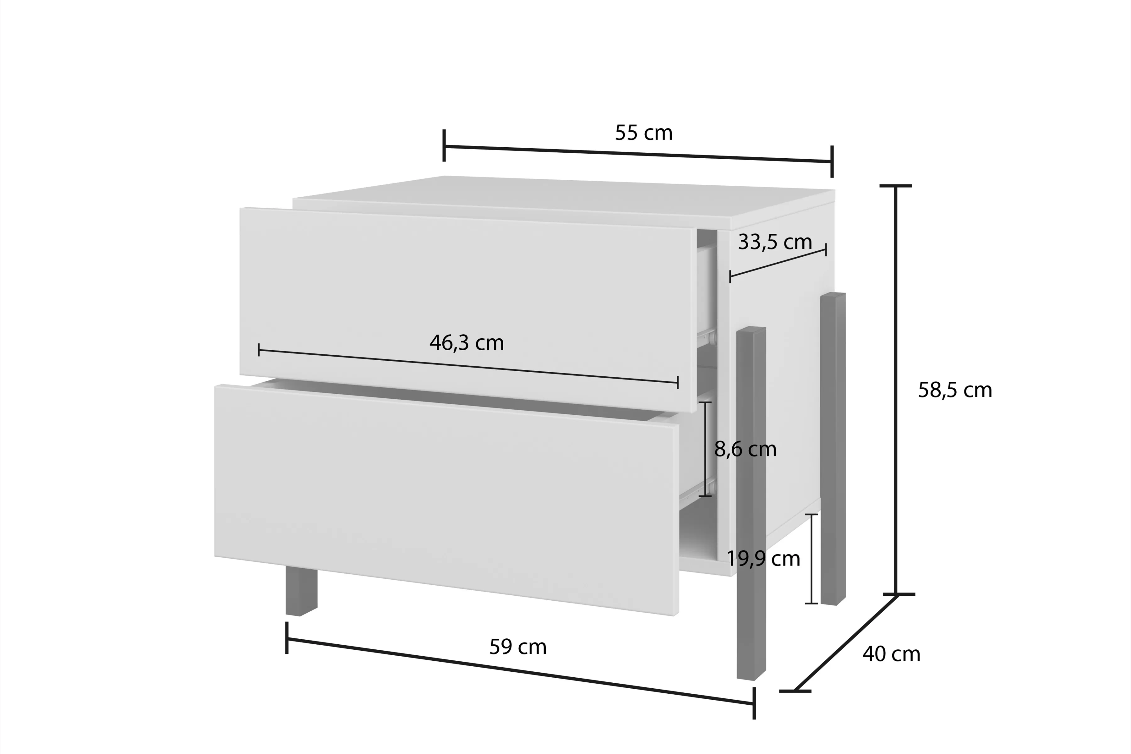 Noční stolek Jukon 59 cm se zásuvkami - kašmír / černé nožičky