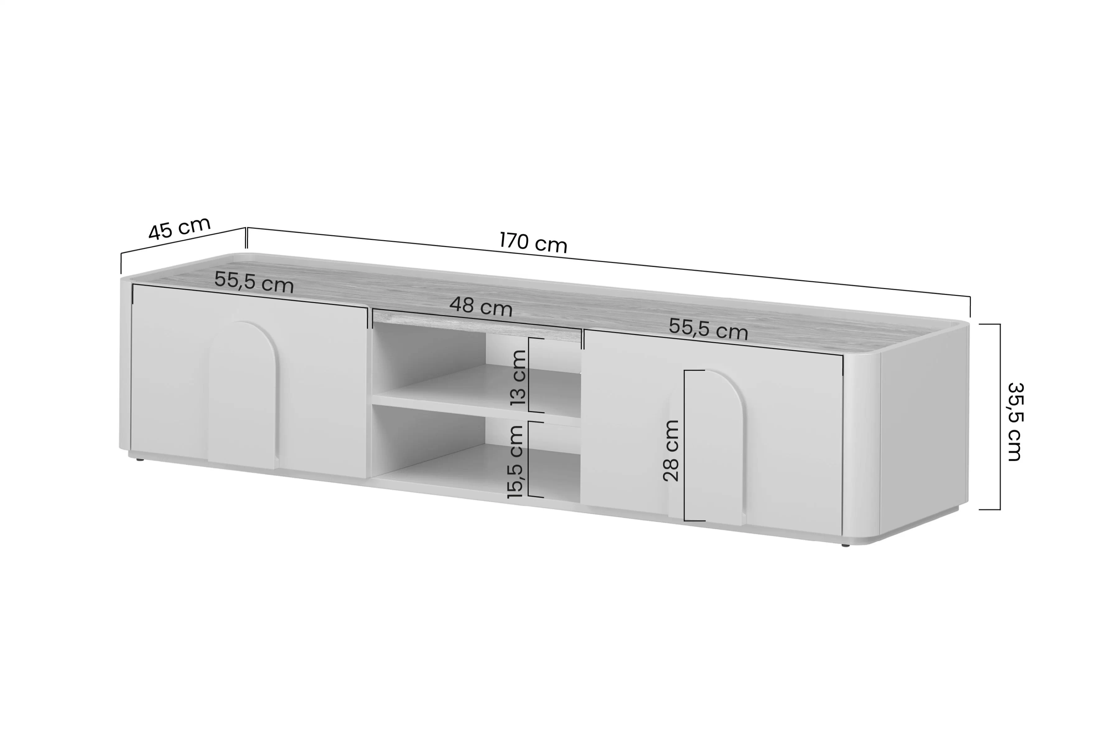 RTV skříňka Amilio 170 cm eucalyptus barva s dubovým pracovním povrchem a zásuvkou