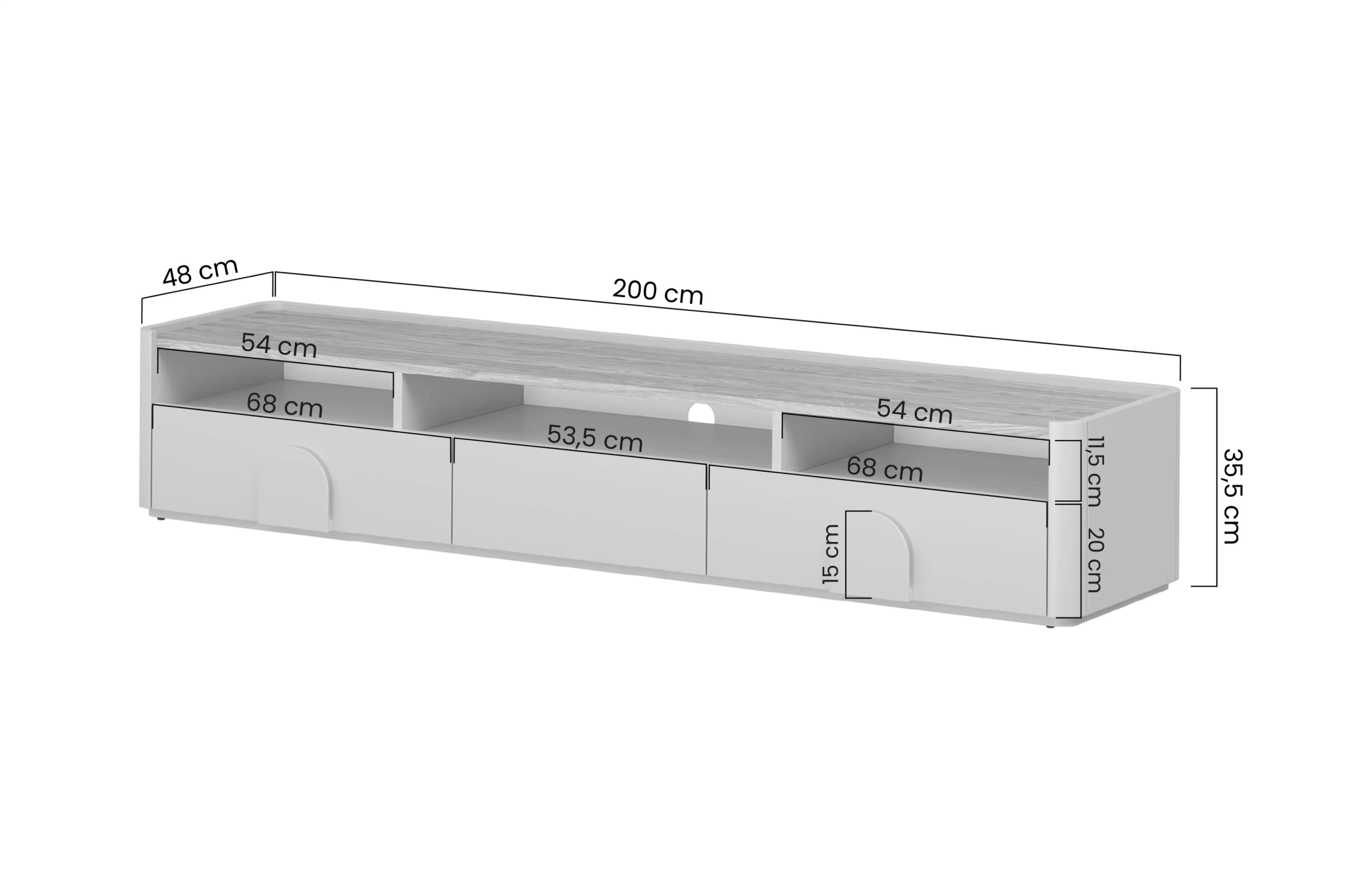 skříňka RTV Amilio 200 cm se zásuvkami - kašmír / dub olejowany / Úchytky světlý dub