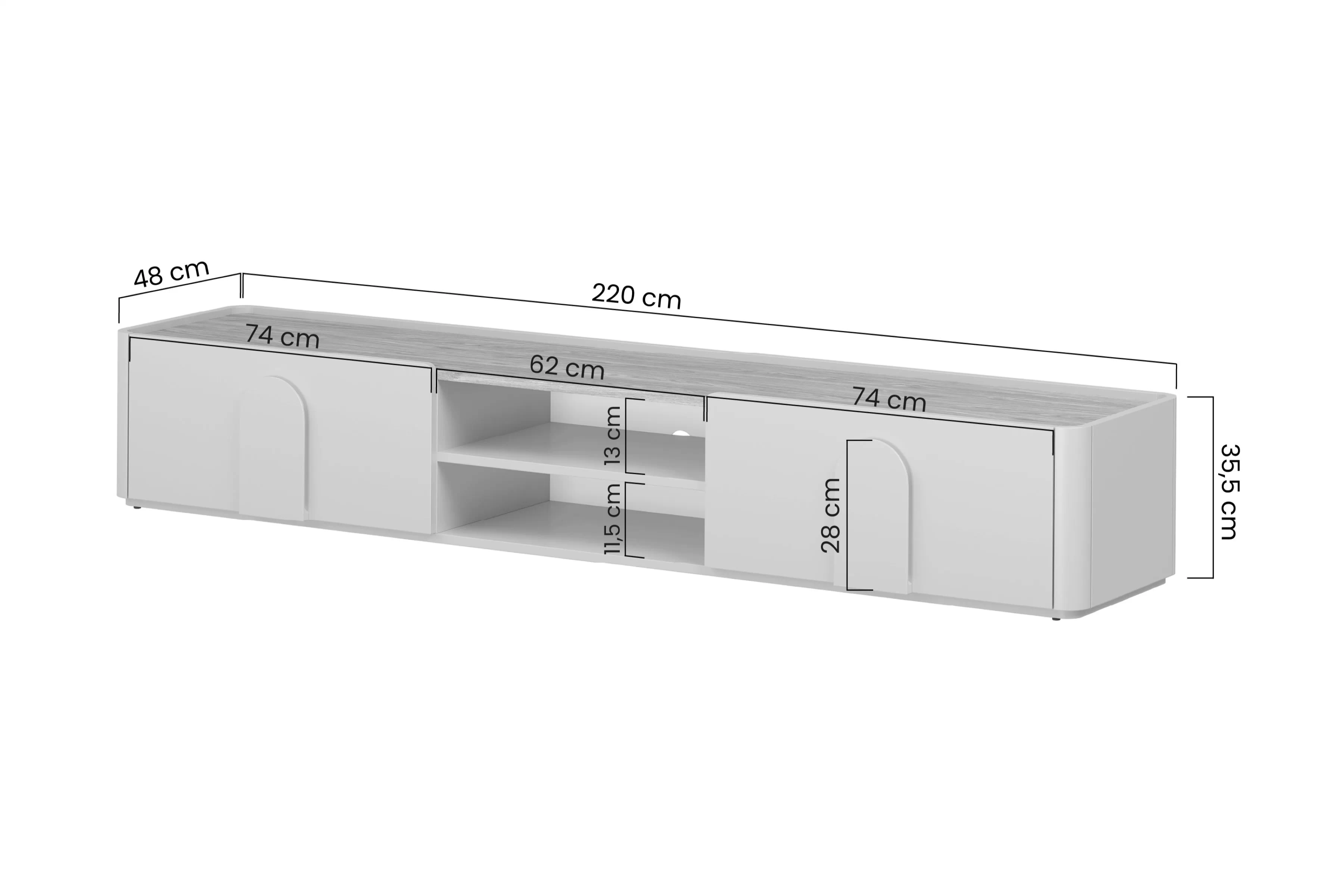 skříňka RTV Amilio 220 cm z szuflada - eukaliptus / dub baltic dune / Úchytky dub přírodní