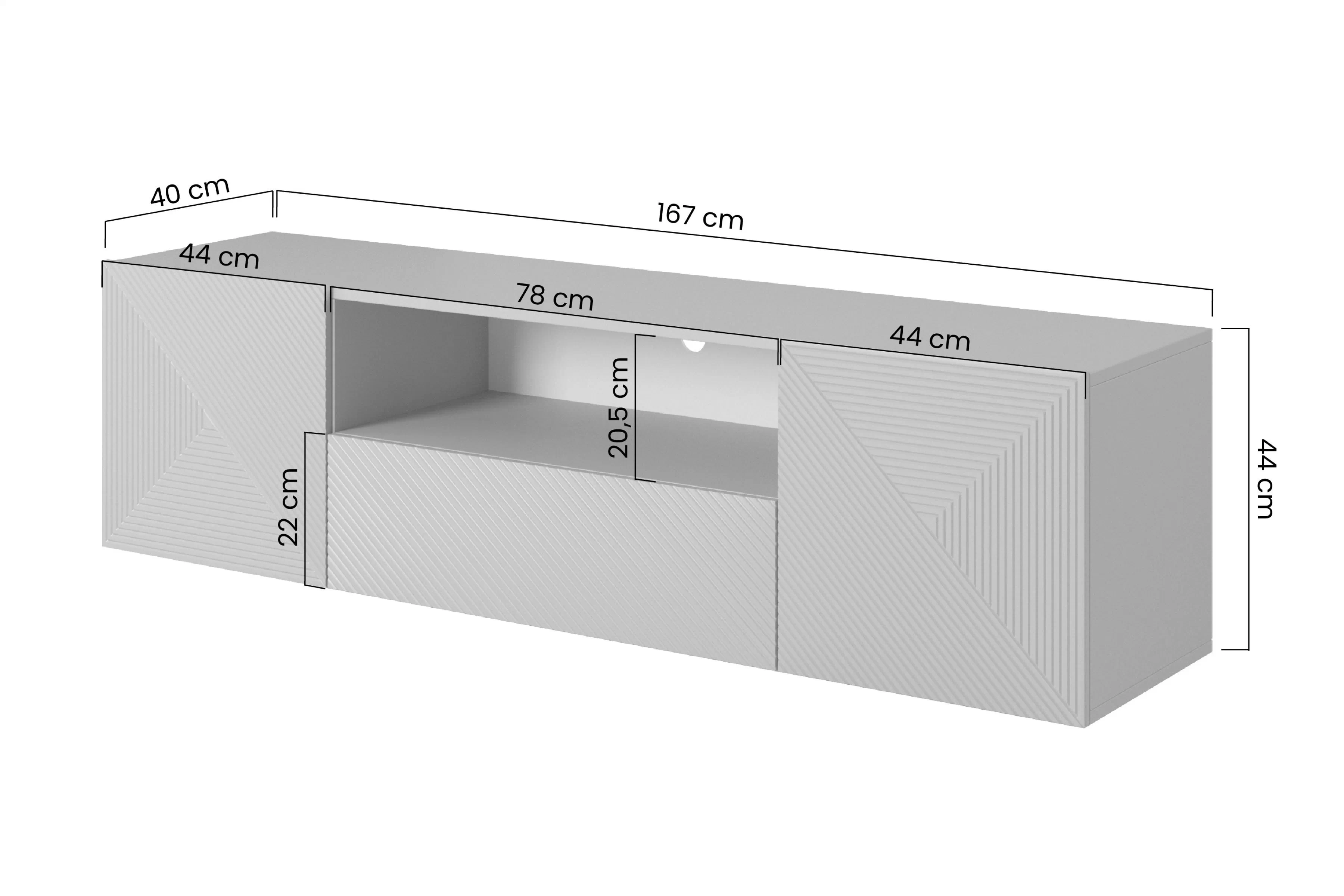 skříňka RTV Asha 167 cm závěsná z szuflada i wneka - černá mat