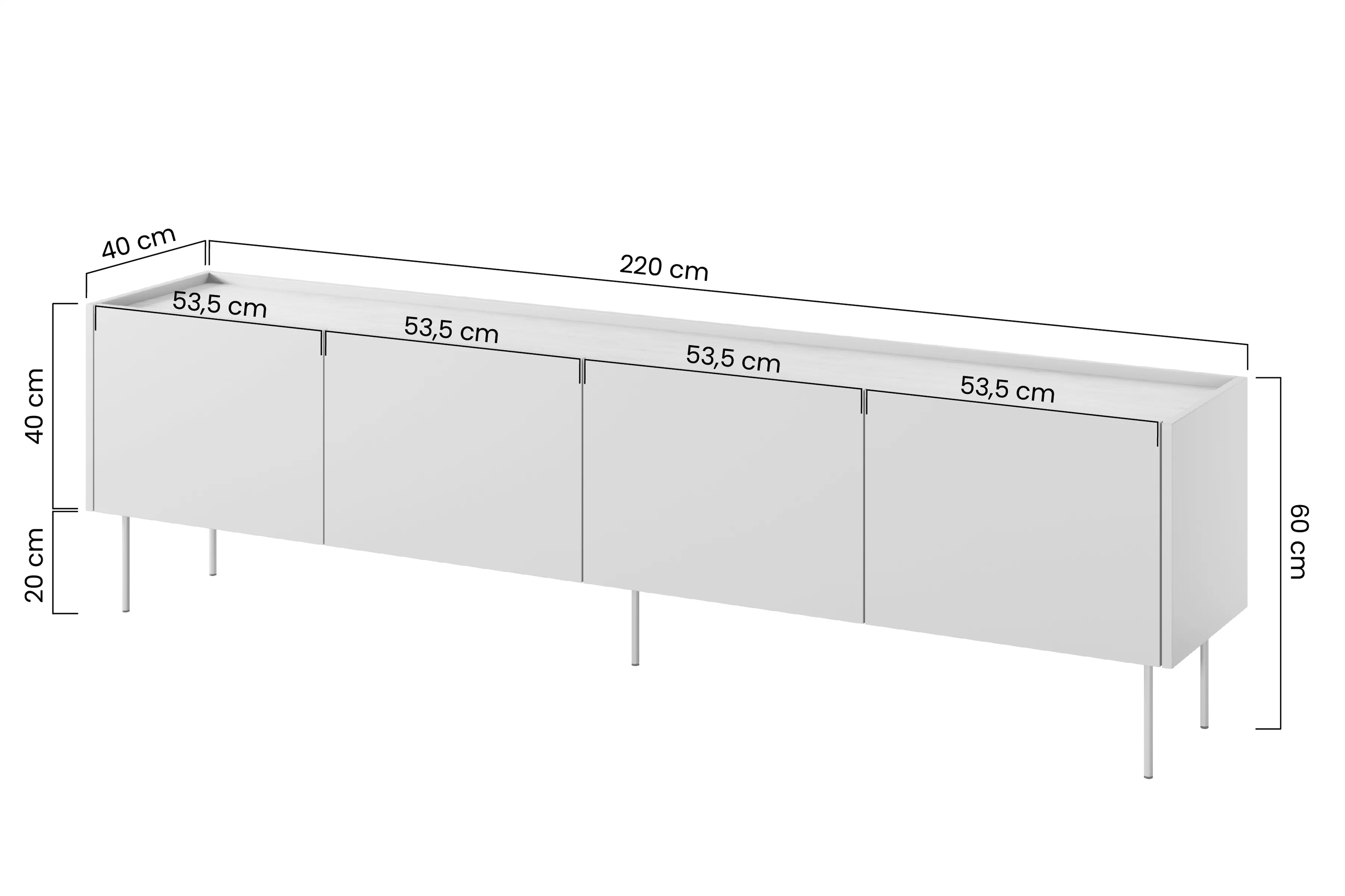 skříňka RTV Desin 220 cm z 2 ukrytymi zásuvkami - černá mat / dub nagano