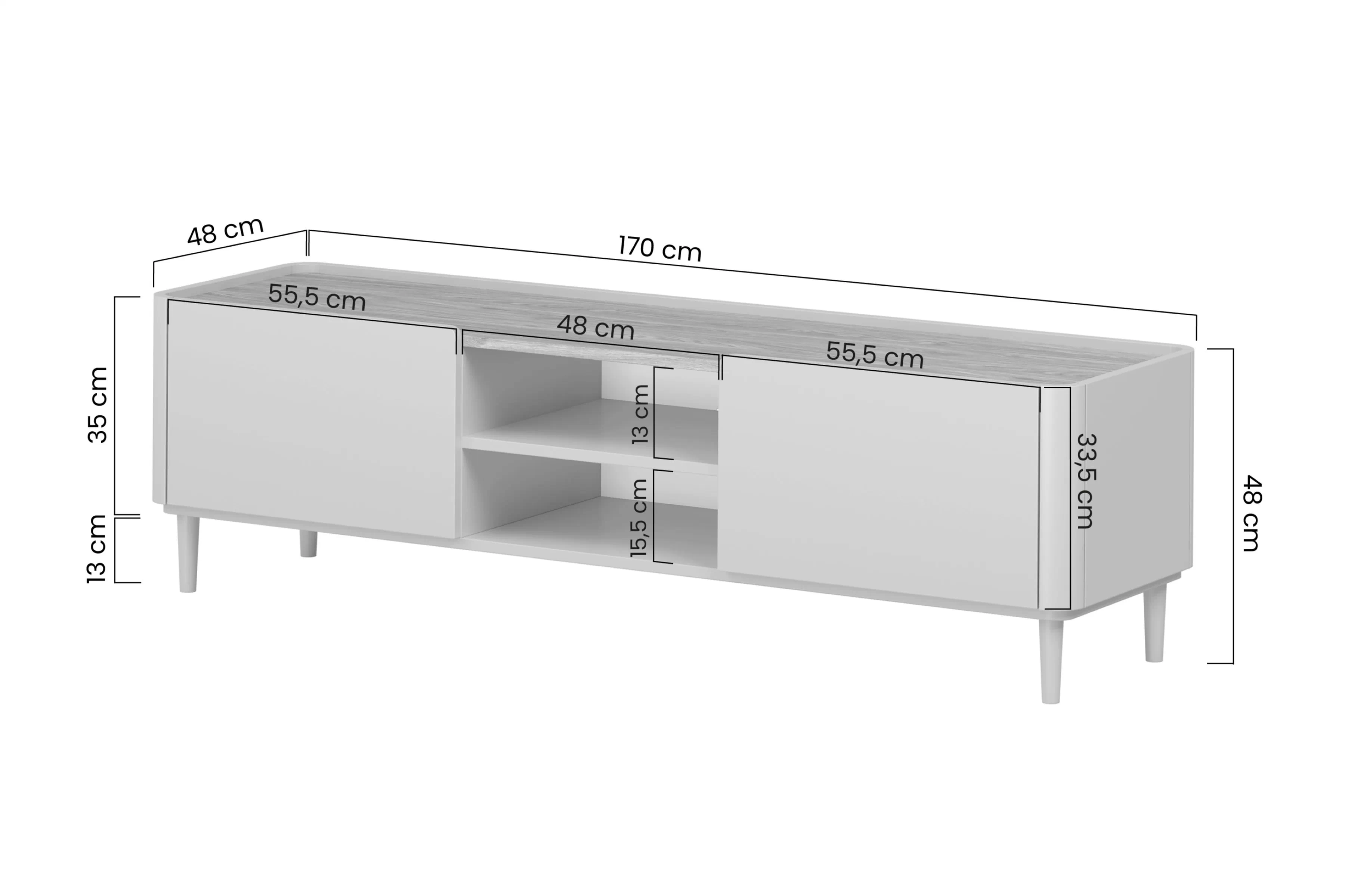 skříňka RTV Elivo 170 cm na nožkách - eukaliptus / dub baltic dune