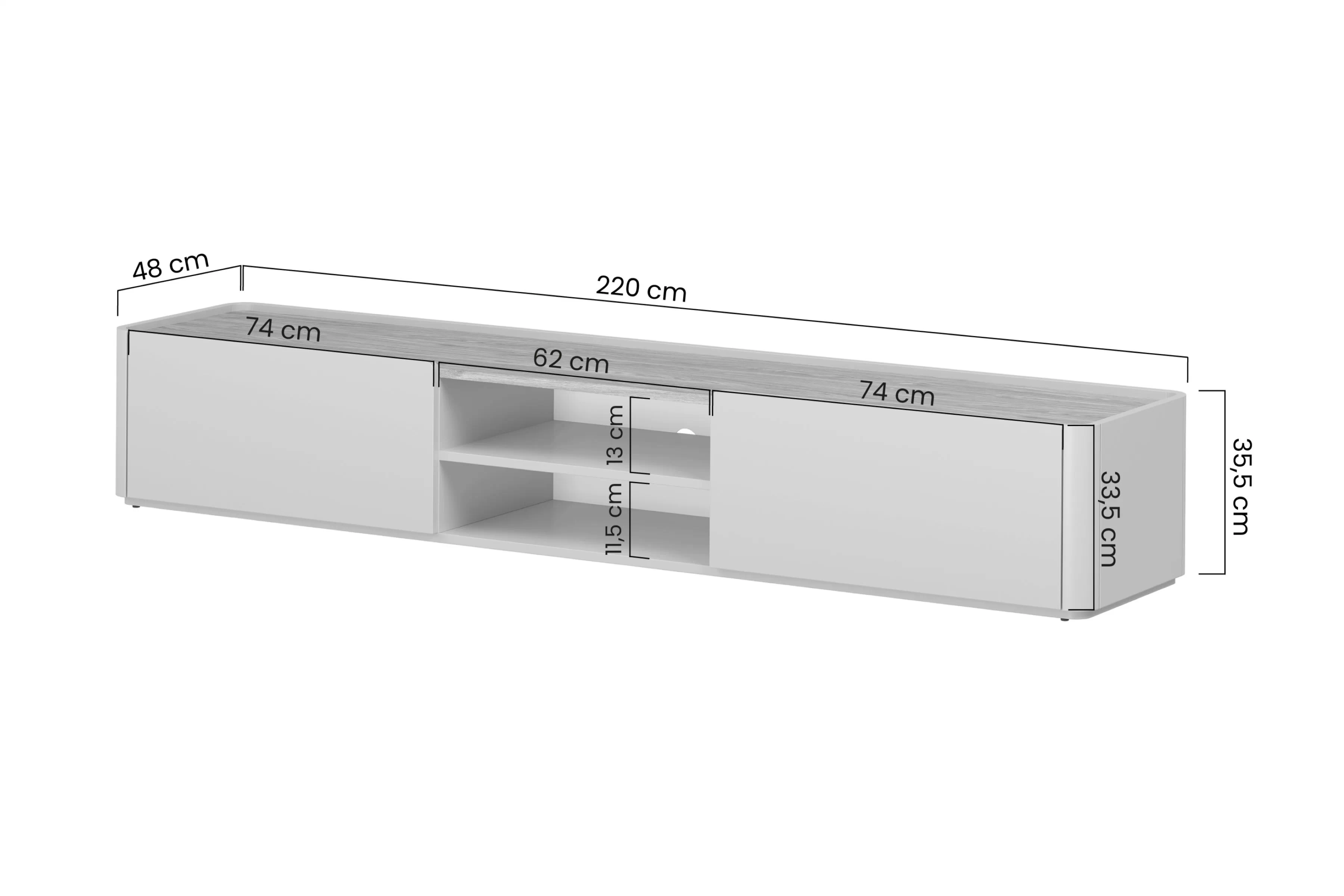 skříňka RTV Elivo 220 cm - eukaliptus / dub baltic dune