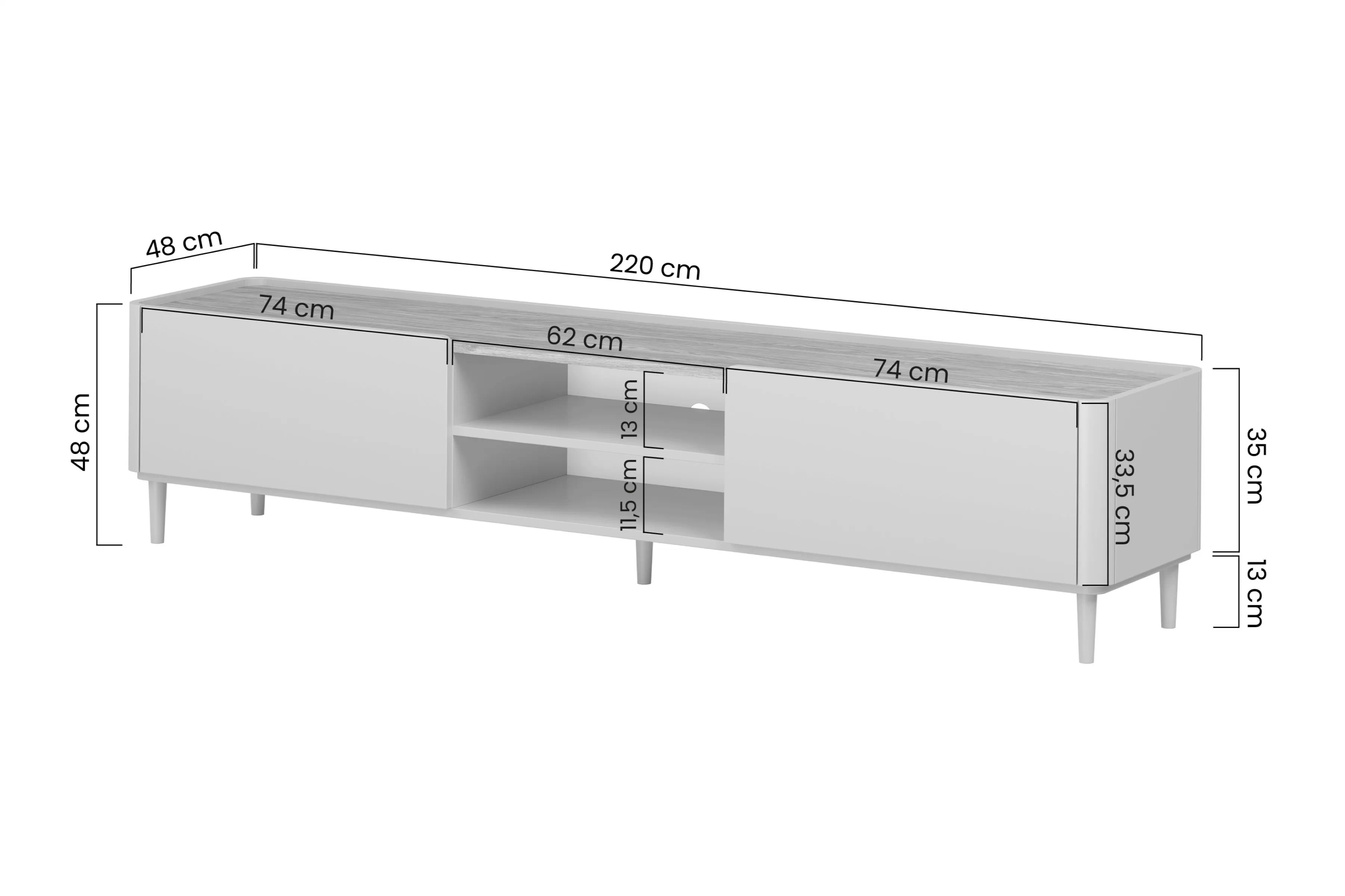 skříňka RTV Elivo 220 cm na nožkách - kašmír / dub olejowany