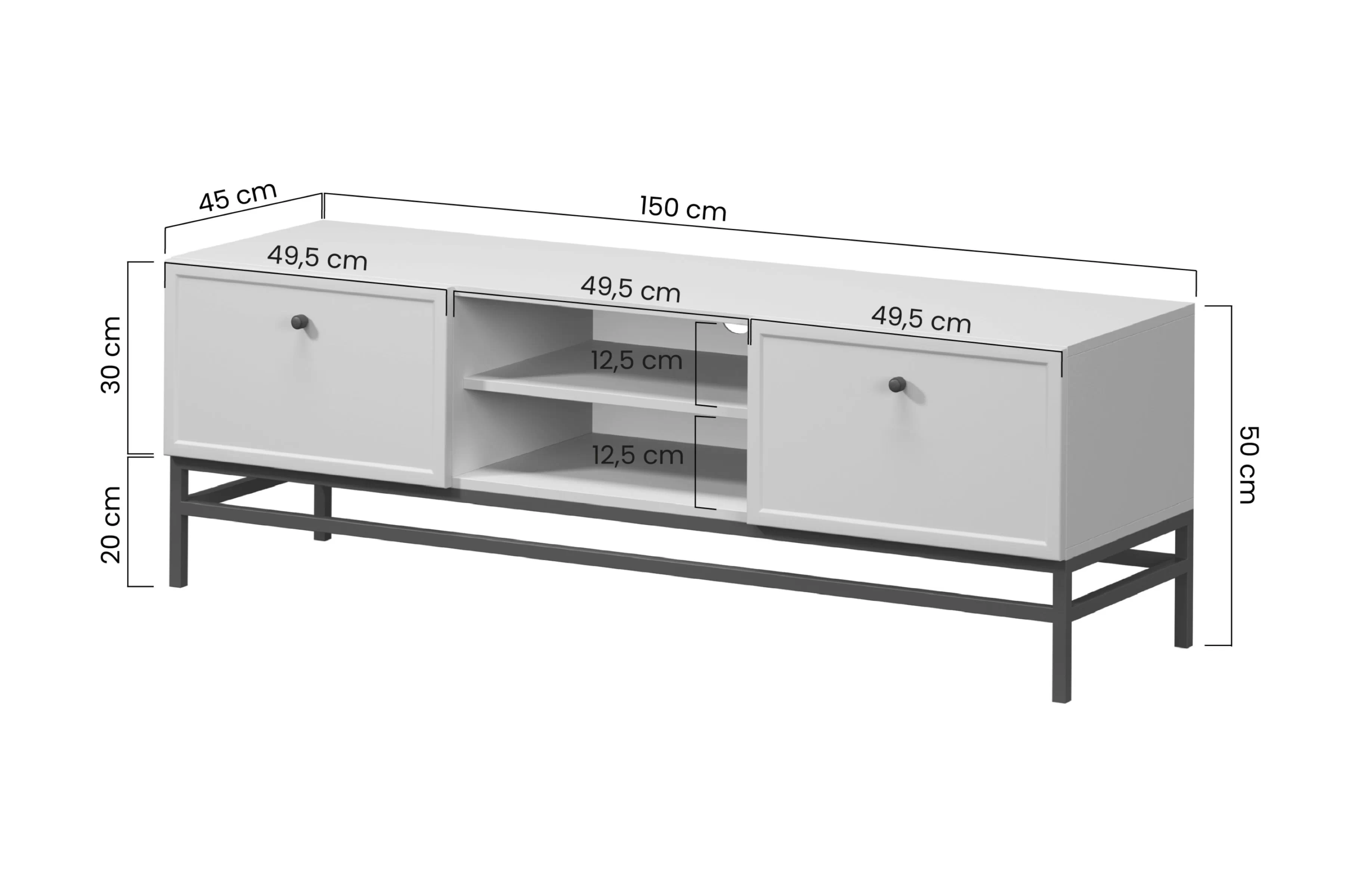 skříňka RTV Lorini 150 cm se zásuvkami - kašmír / černá Úchytky T-bar / Rošt