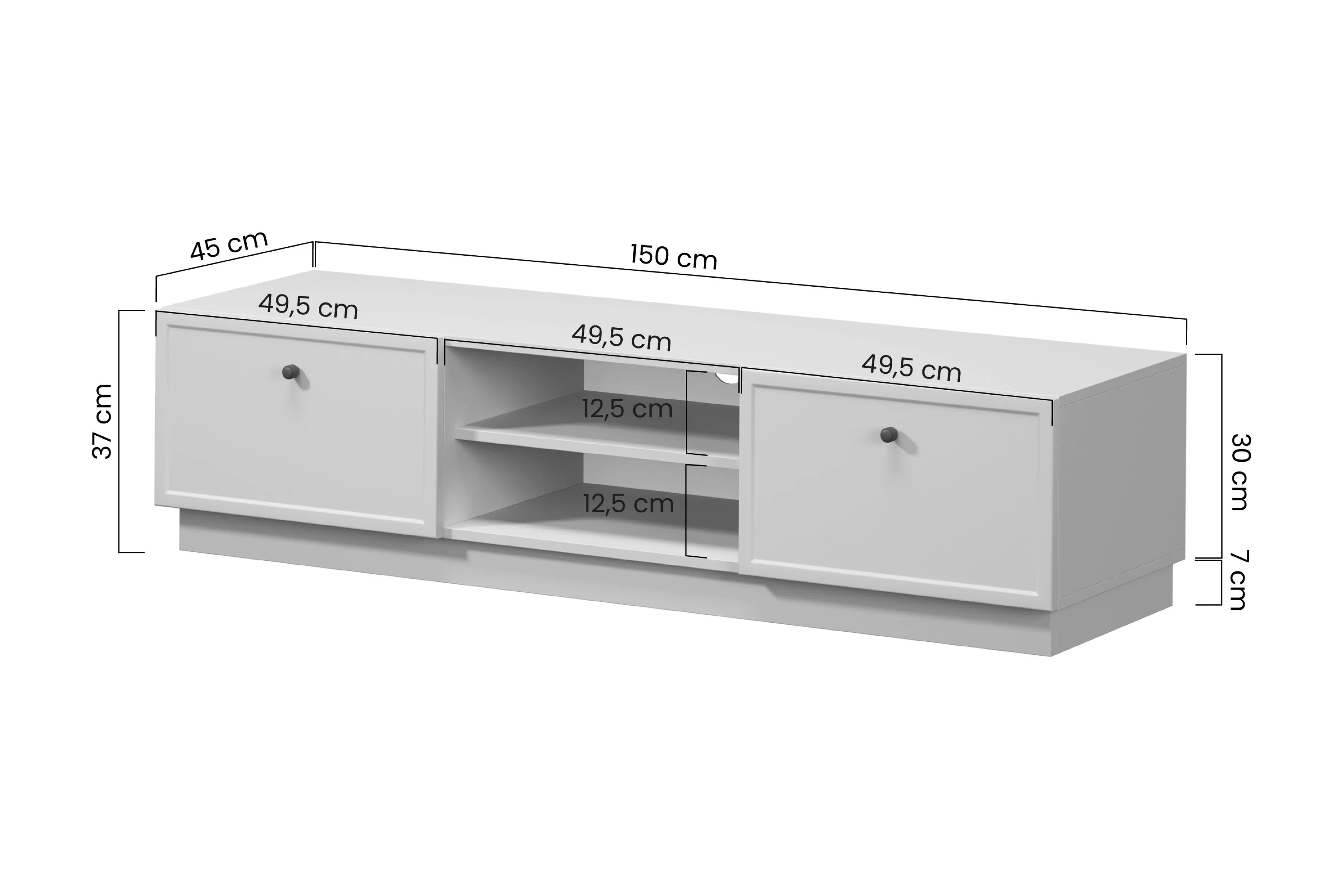skříňka RTV Lorini 150 cm se zásuvkami - kašmír / černá Úchytky