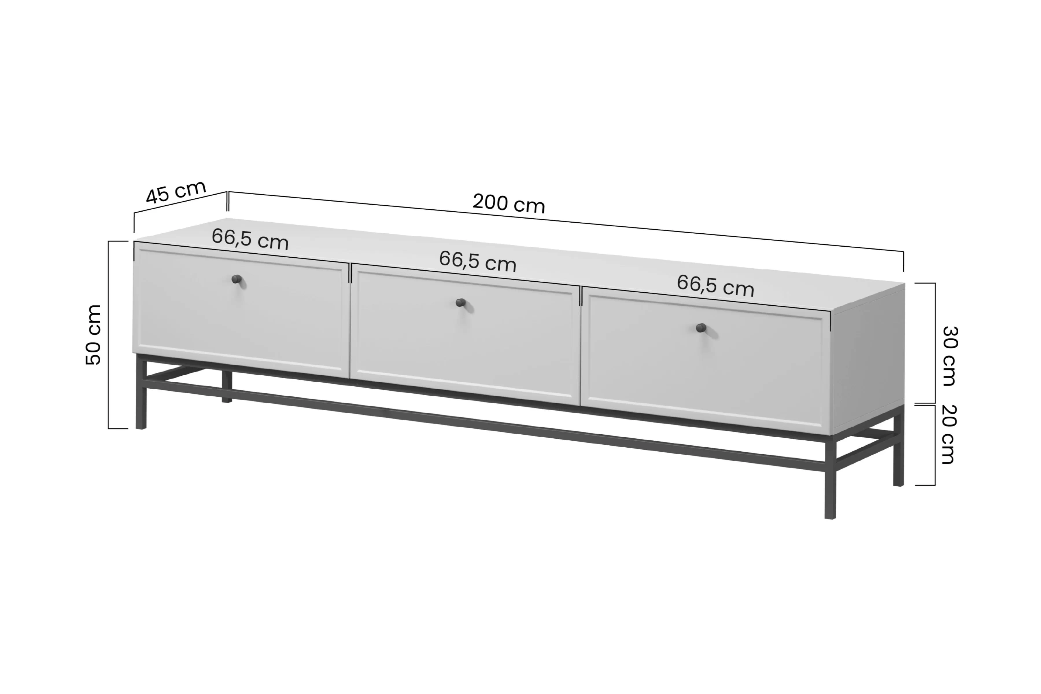 skříňka RTV Lorini 200 cm se zásuvkami - kašmír / černá Úchytky T-bar / Rošt