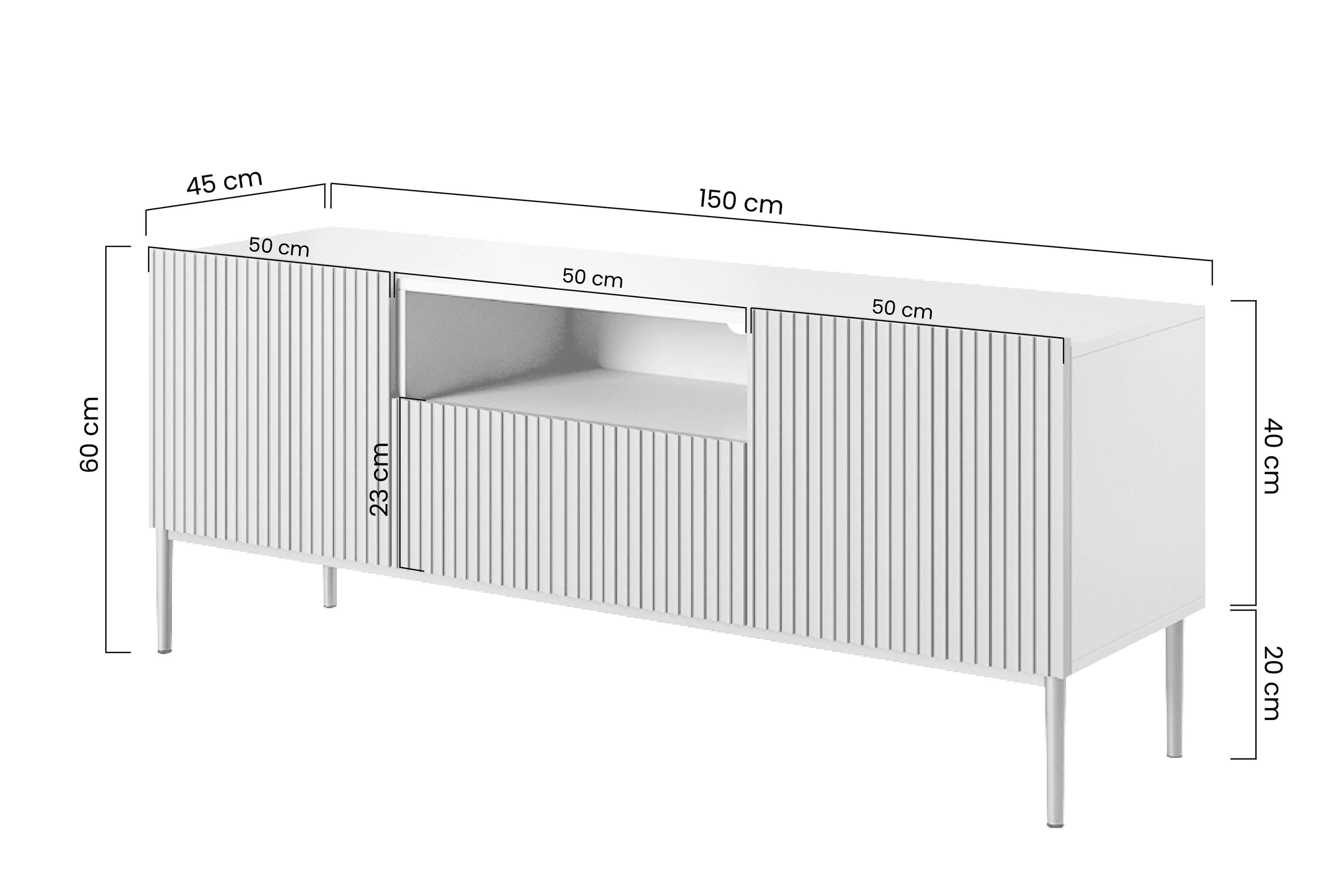 Skříňka RTV Nicole 150 cm z szuflada i wneka - bílý mat / zlaté nozki