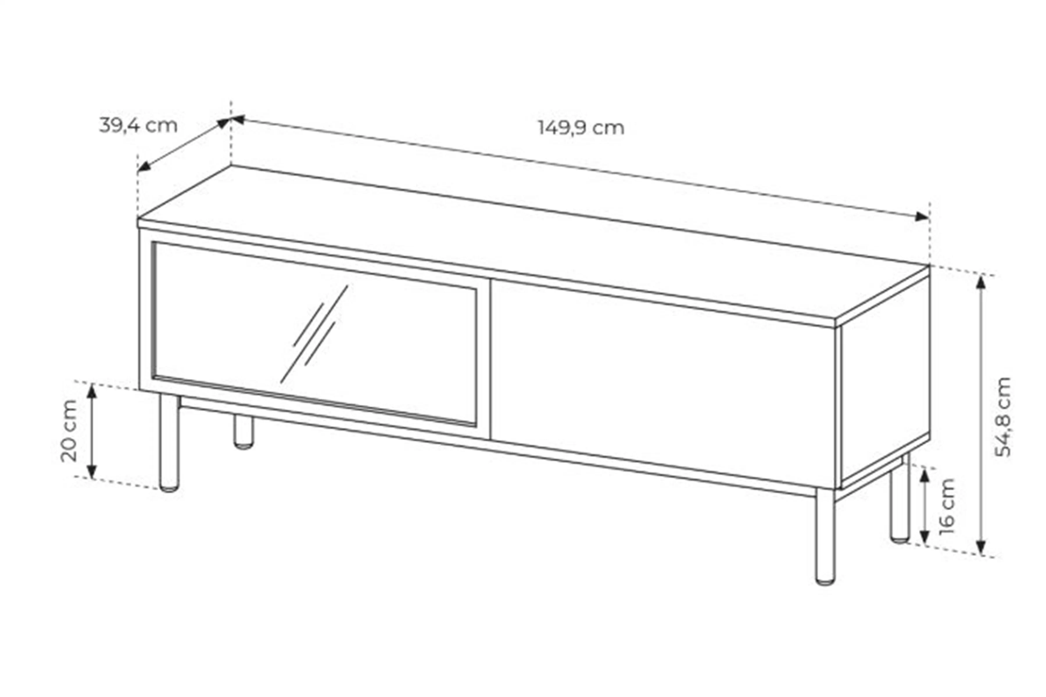 skříňka RTV Noro 150 cm s osvětlením LED - dub evoke / černá