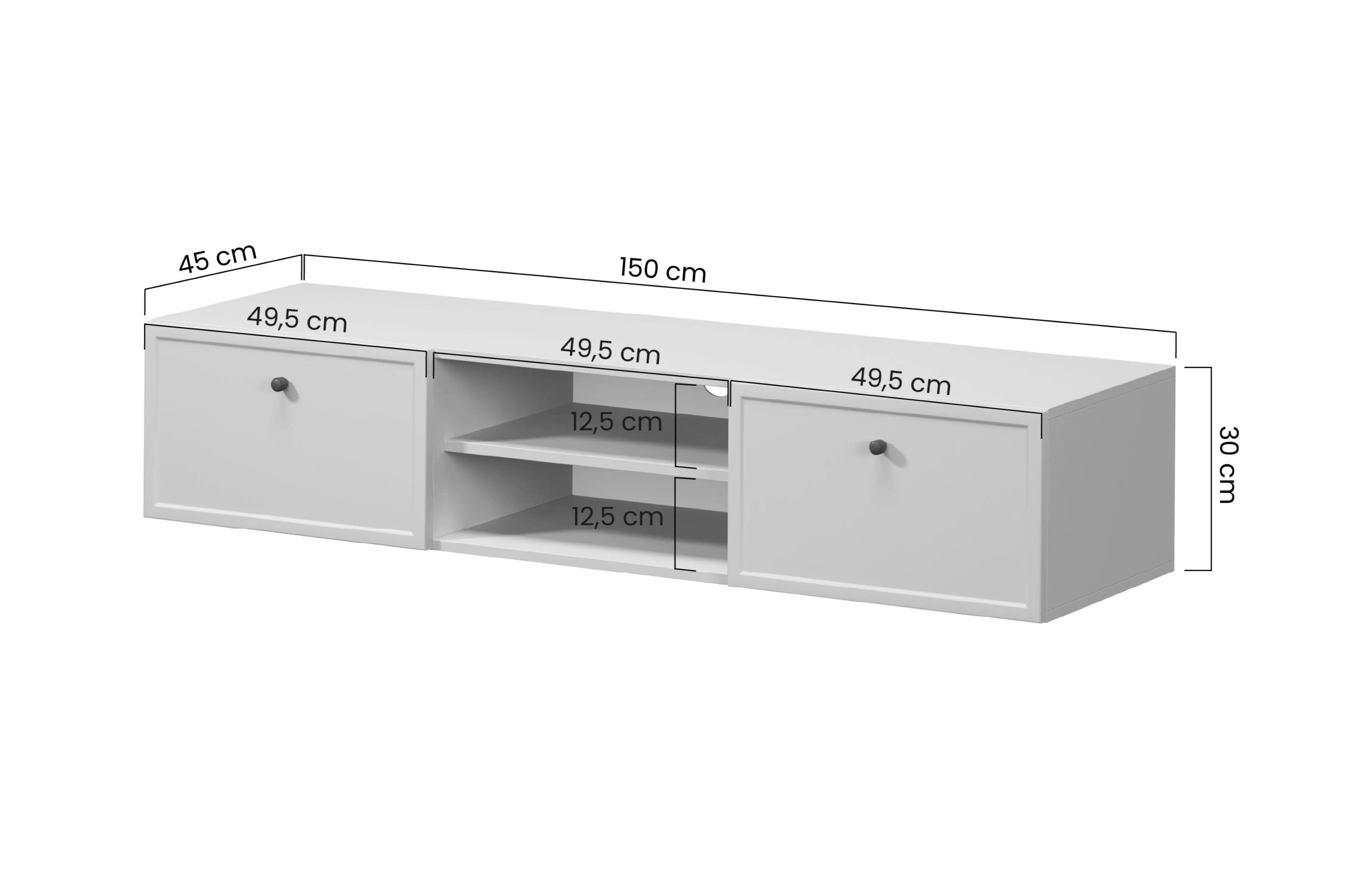 skříňka RTV závěsná Lorini 150 cm se zásuvkami - kašmír / zlote Úchytky T-bar