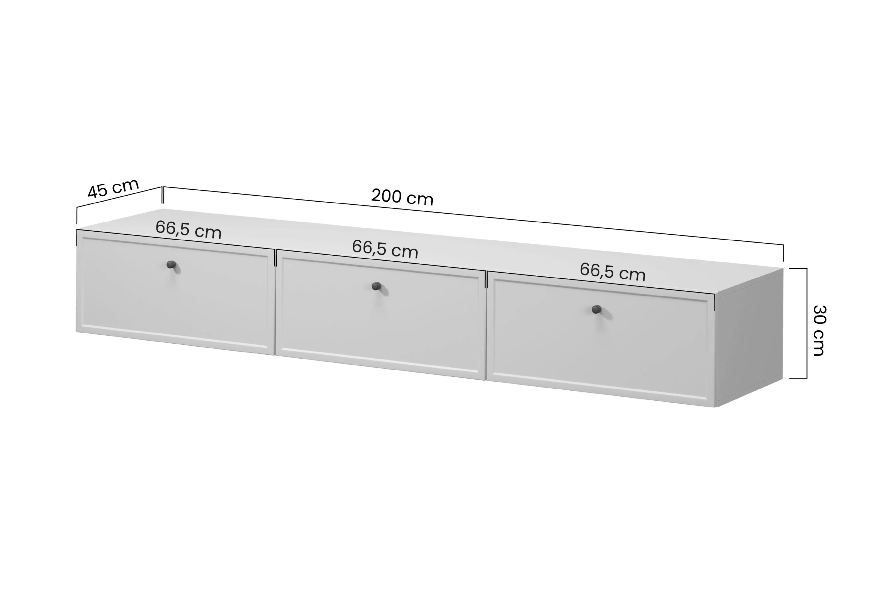 skříňka RTV závěsná Lorini 200 cm se zásuvkami - kašmír / zlote Úchytky T-bar