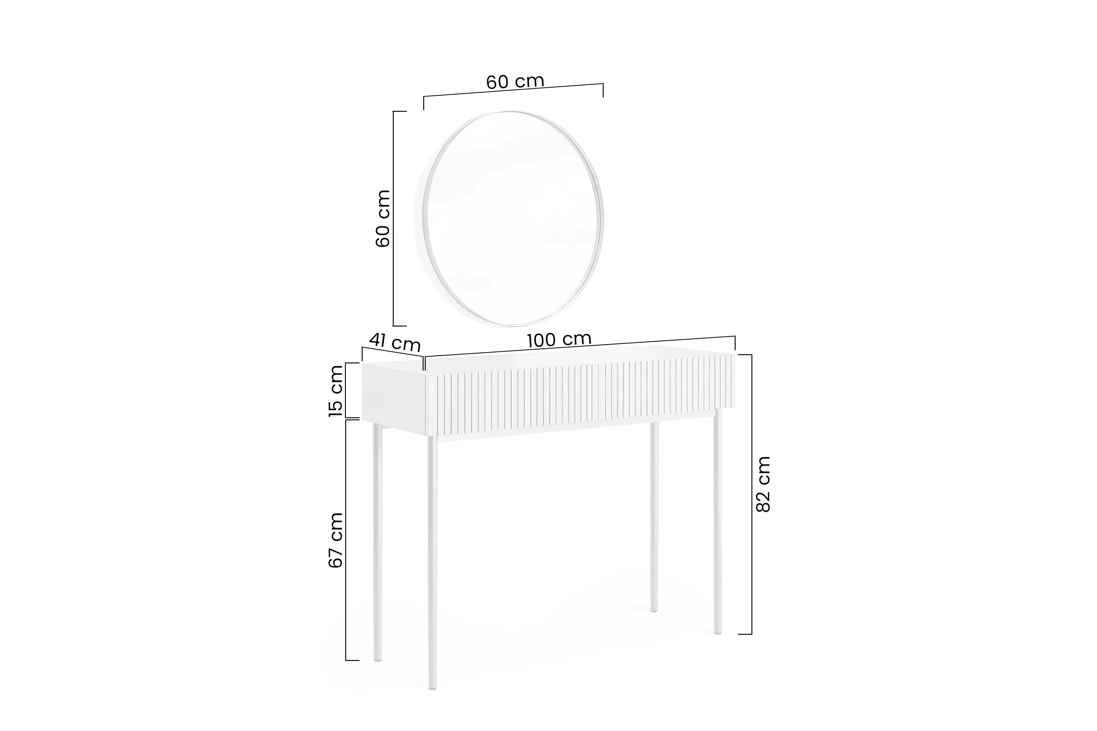 Toaletní stolek Nicole ze zlotym zrcadlem 60 cm - bílý mat / zlote nozki