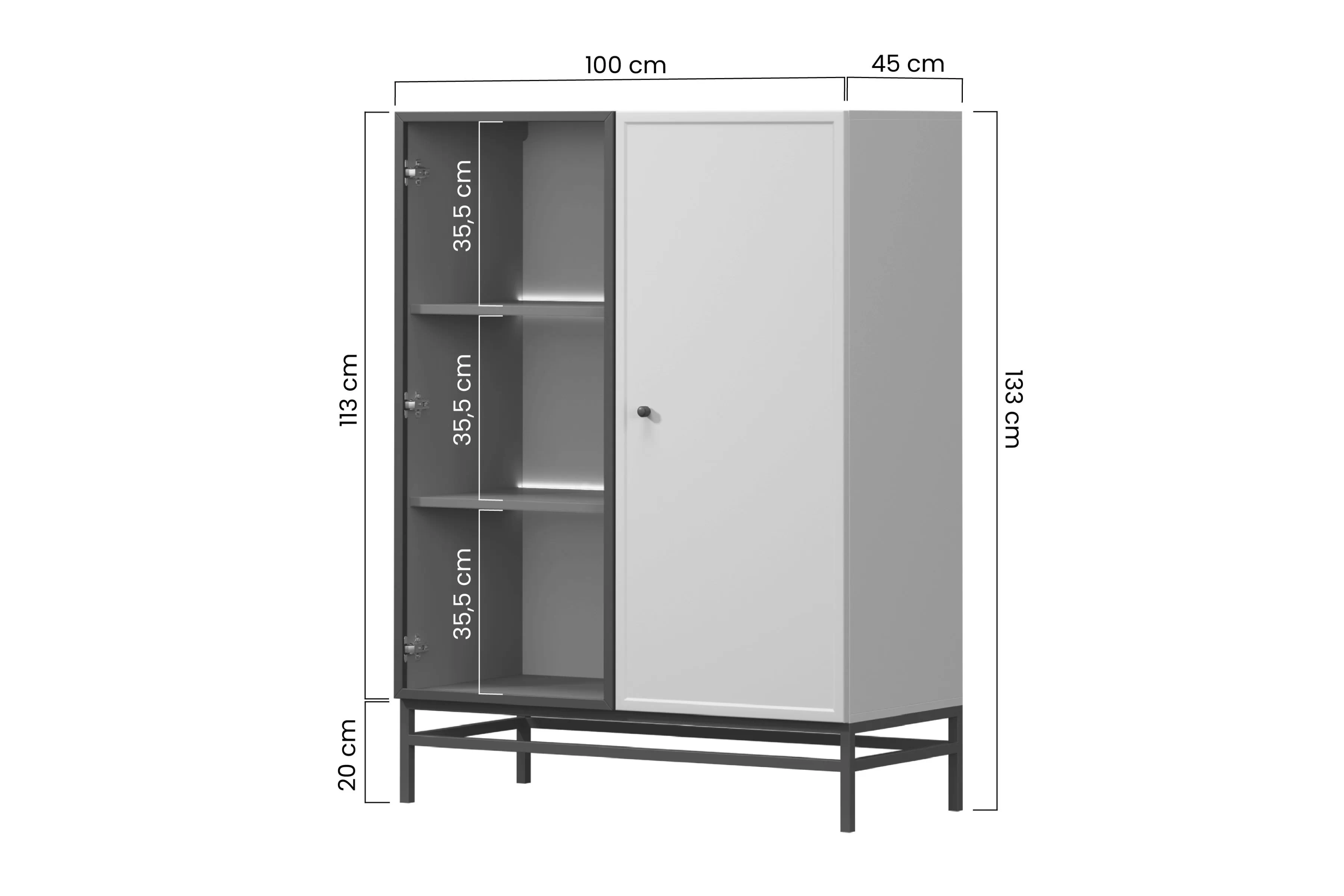 Vitrína Lorini pro obývacího pokoje 100 cm - kašmír / černá uchwyt / Rošt
