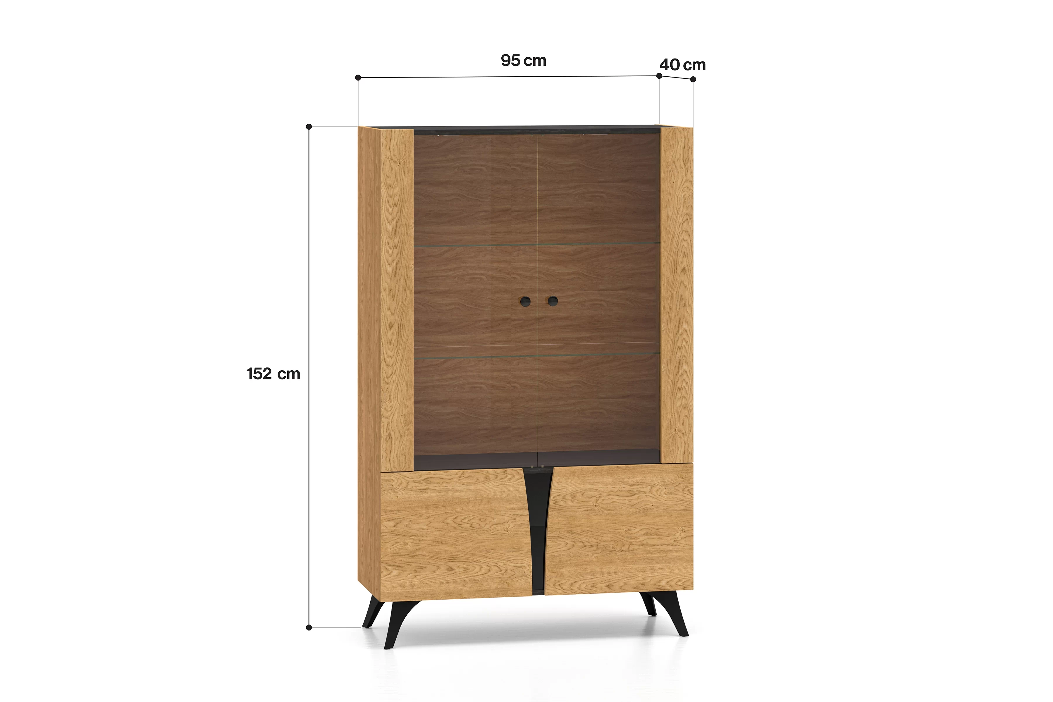 Vitrína Natina 03 - 95 cm - dub baltic dune / jasan portland černá