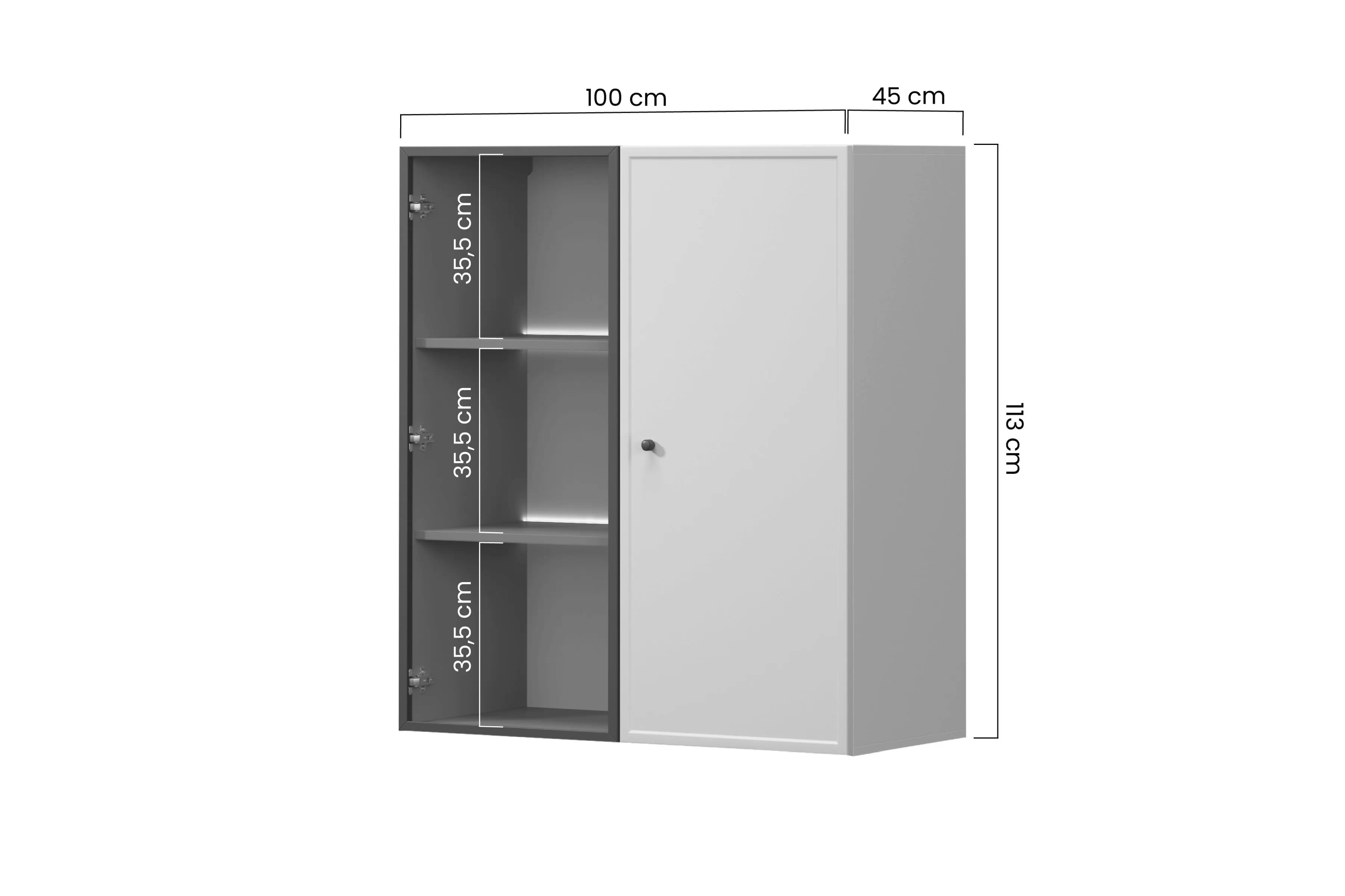 Vitrína závěsná Lorini pro obývacího pokoje 100 cm - kašmír / černá uchwyt T-bar