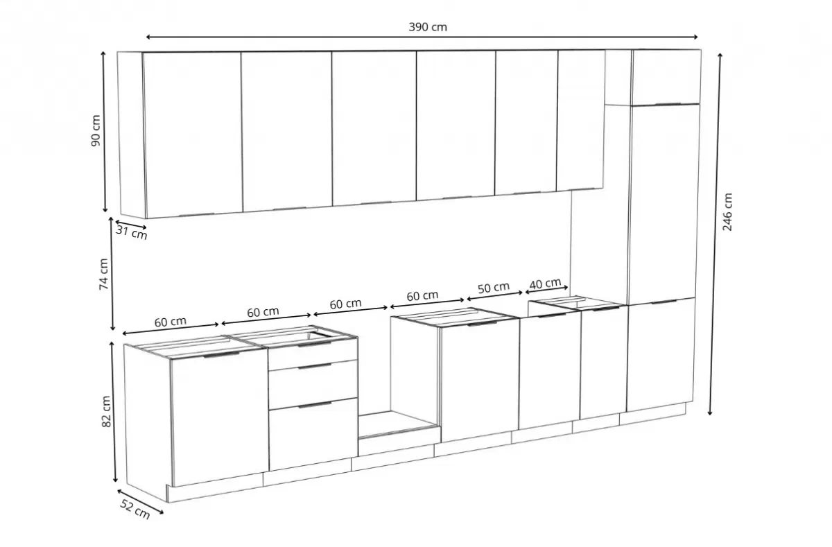 Komplet nábytku kuchennych Arvani 390cm - kašmír / dub artisan