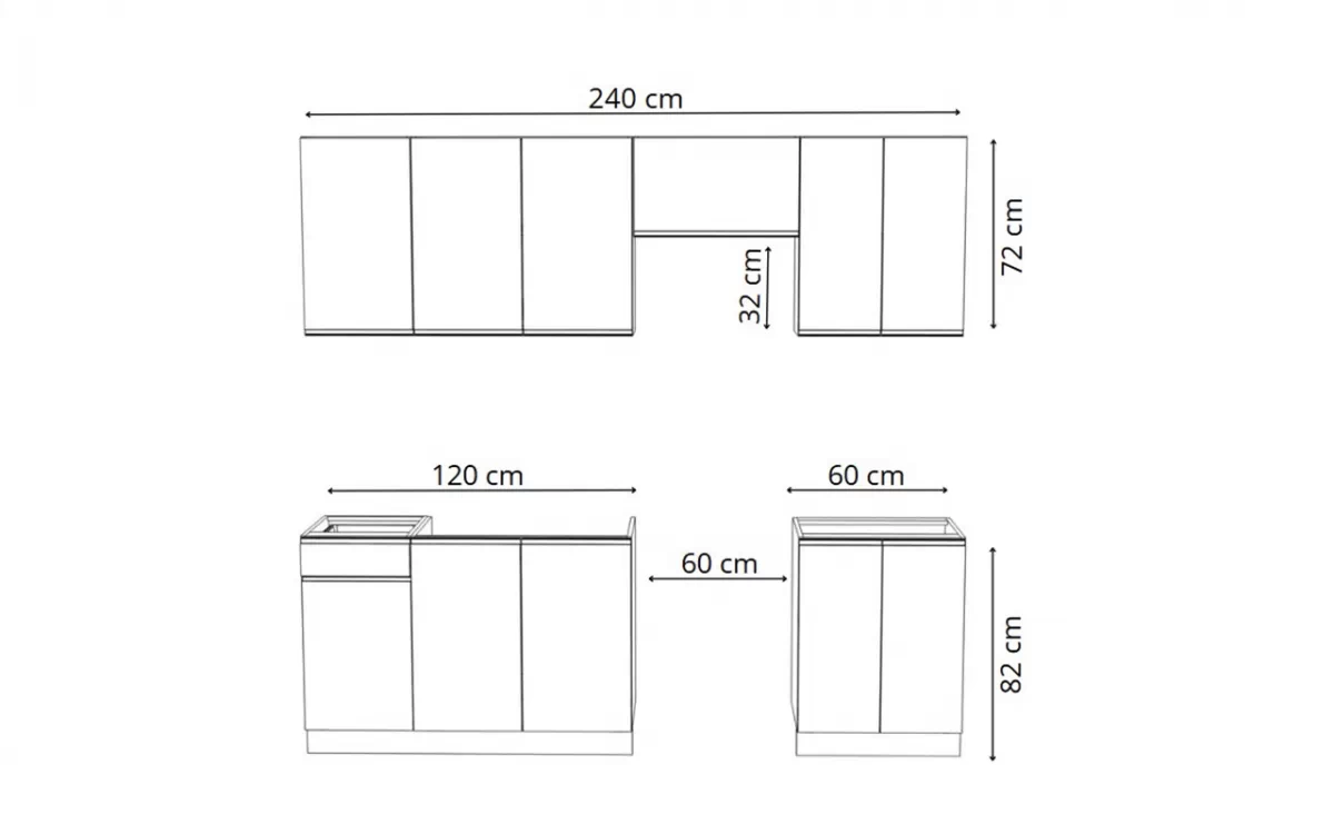 Komplet nábytku kuchennych Aspen 240cm z cokolem - bílý lesk