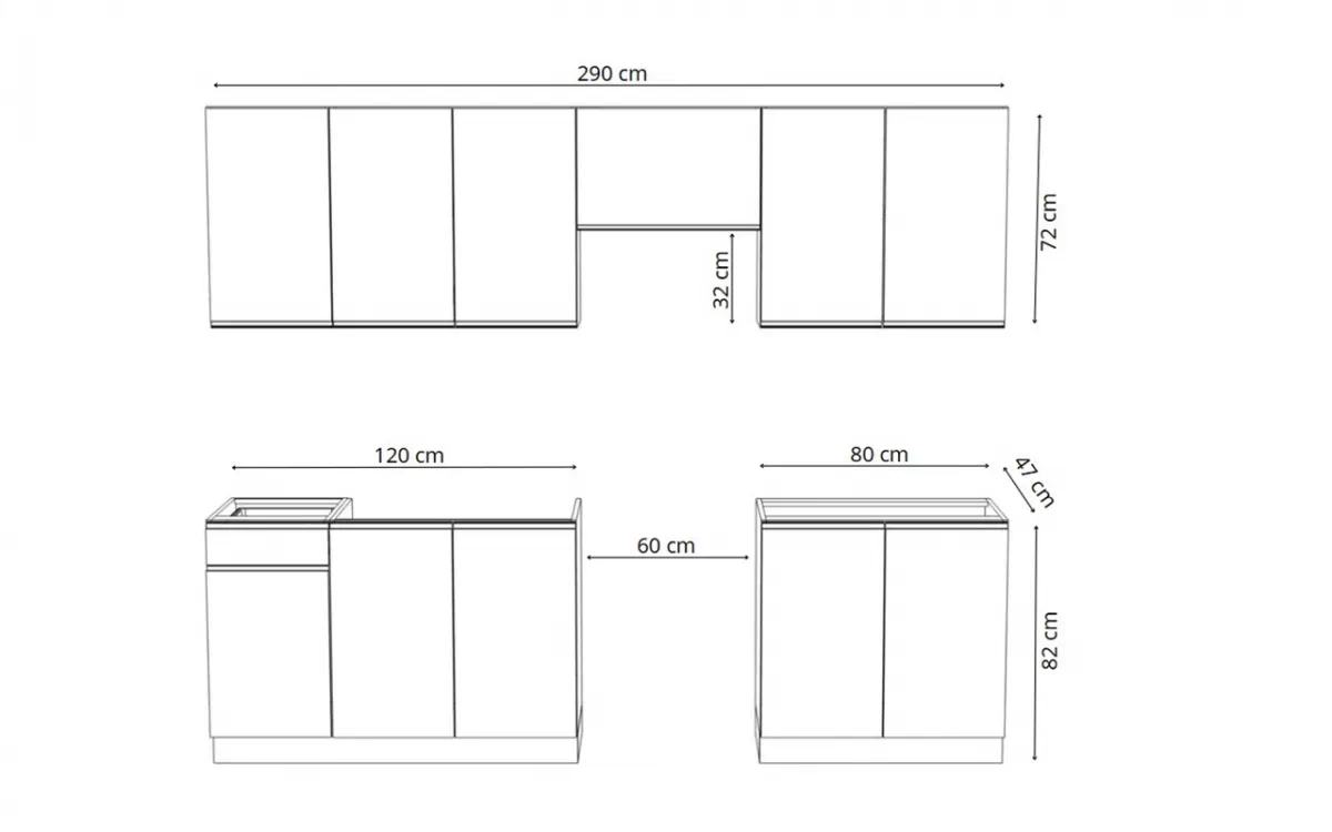 Komplet nábytku kuchennych Aspen 260cm z cokolem - bílý lesk
