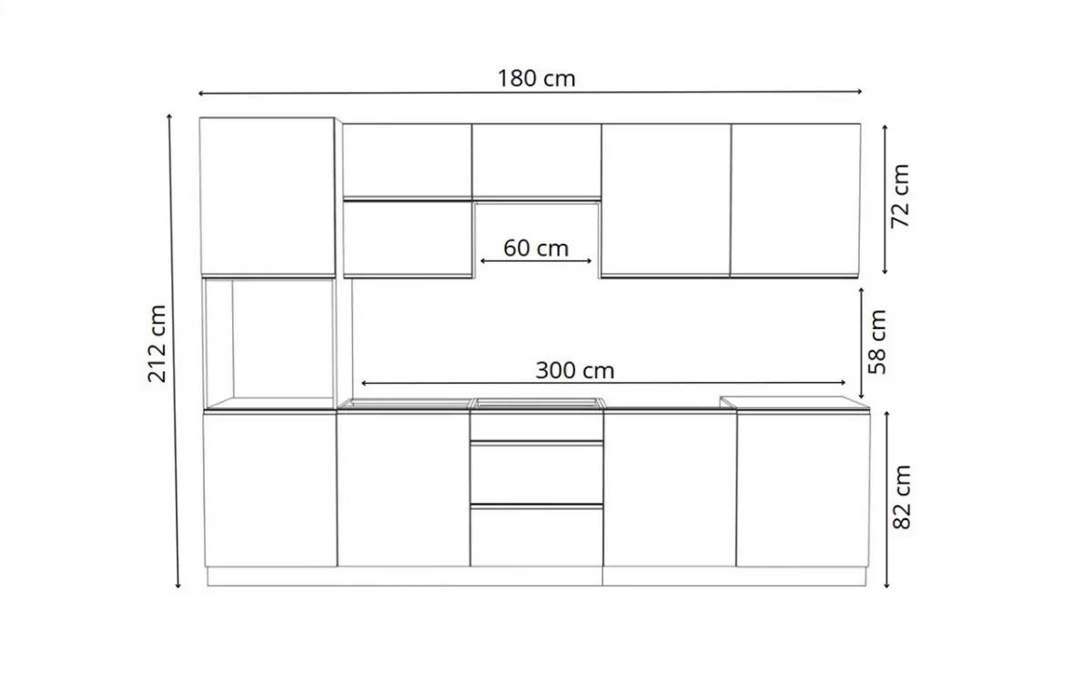 Komplet nábytku kuchennych Aspen 300cm z cokolem - bílý lesk