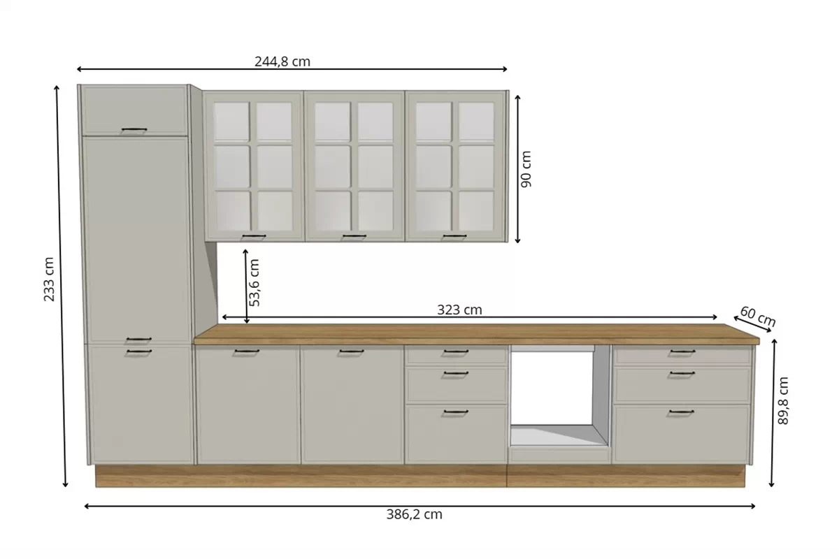 Komplet nábytku kuchennych Kammono 380 cm - skalny / dub hikora